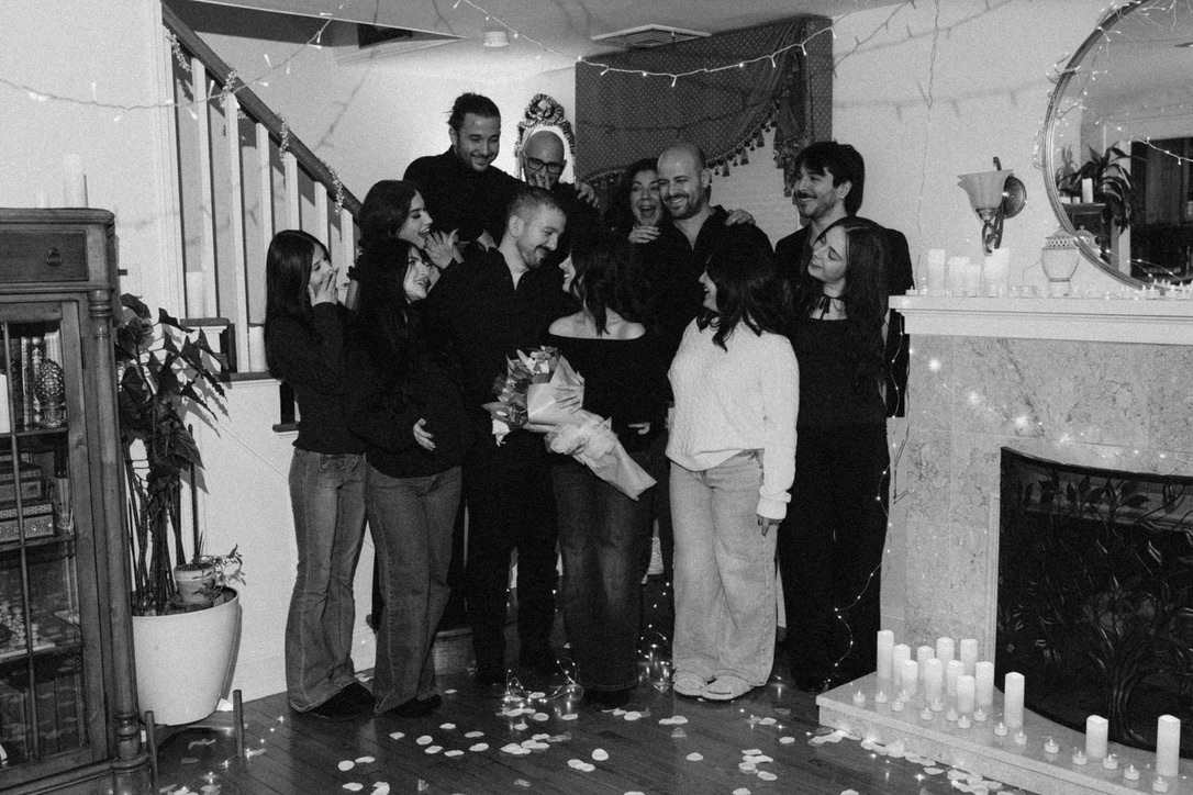all the fam on proposal day black n white